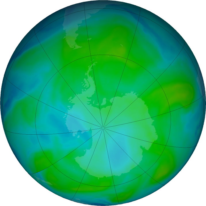 Antarctic ozone map for 12 January 2017